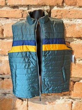 Green Yellow Blue Retro Puffer Vest Men’s Size 2XL